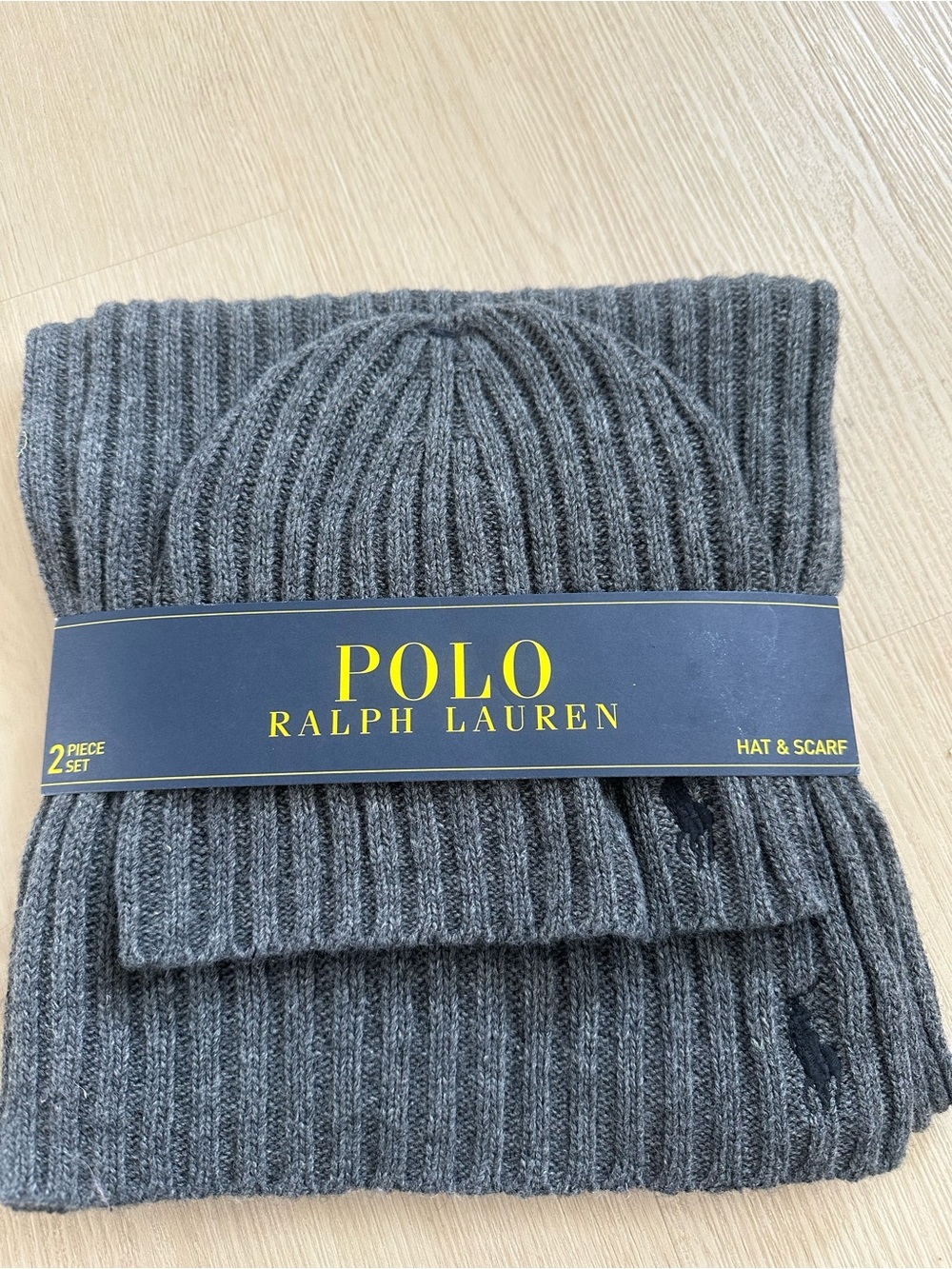 NWT POLO Ralph Lauren Hat & Scarf Set - Charcoal Gray